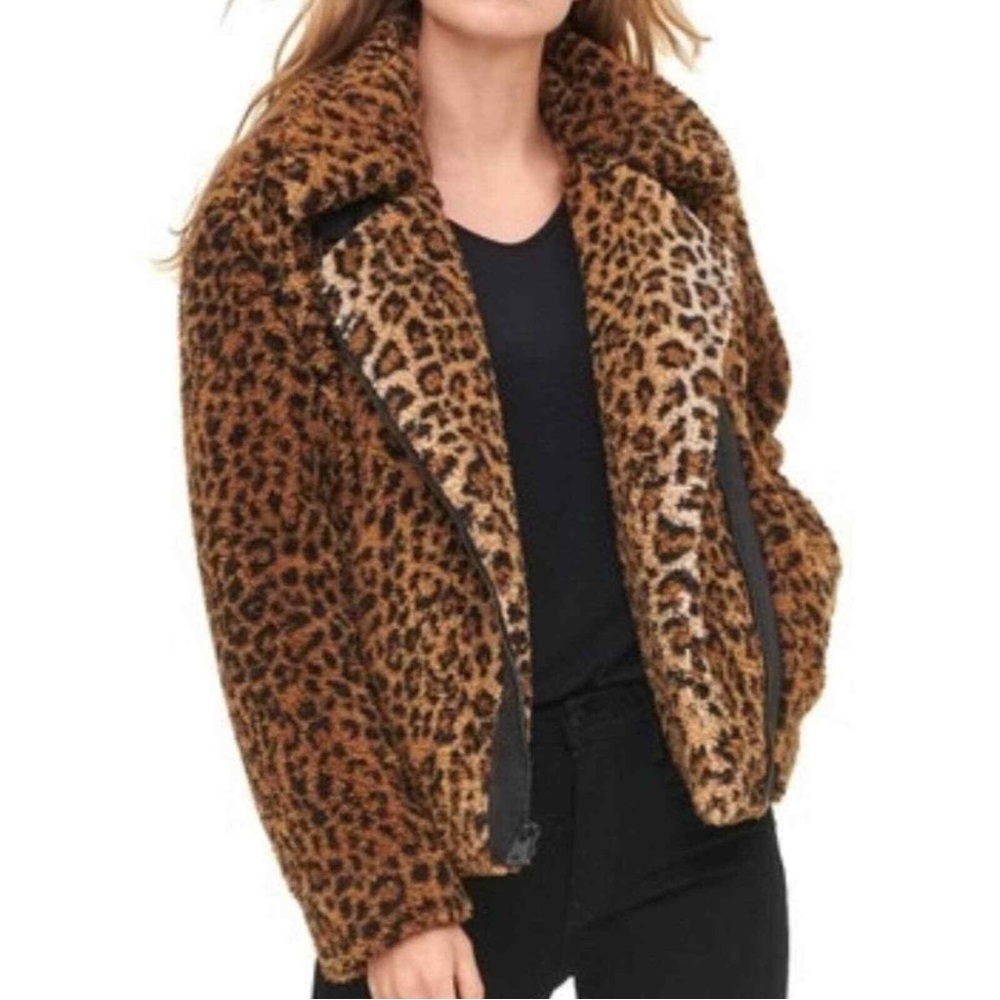 Levi’s Leopard Print Faux Shearling Moto Jacket Size Xs